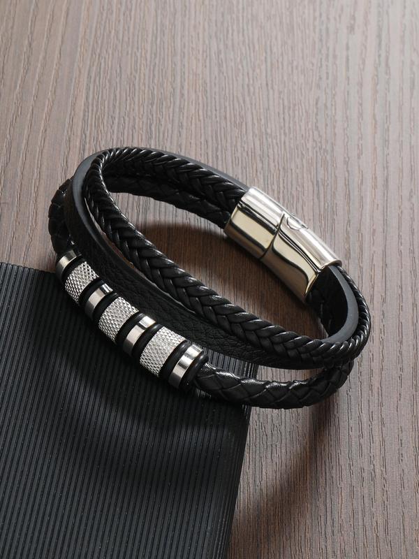 Men's Fashion Multi-layer Braided Pu Leather Bracelet, Fashion Jewelry for Party, Daily Clothing Decor, Trendy All-match & Exquisite Jewelry for Birthday Gift