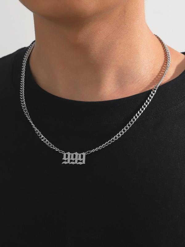 Fashionable Number Design Pendant Necklace for Men & Women, Stainless Steel Jewelry for Party, Daily Clothing Decor, Trendy All-match Hip-hop Jewelry for Birthday Gift