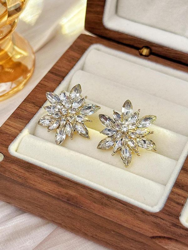 Snowflake Design Rhinestone Stud Earrings, Elegant Exquisite Jewelry for Women, Trendy Accessories for Party and Daily Life