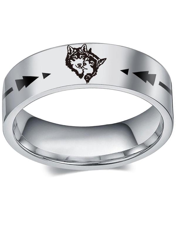  Casual Wolf Arrow Pattern Ring for Men & Women, Trendy Stainless Steel Couple Rings Jewelry, Fashion Jewelry Accessories for Women & Men