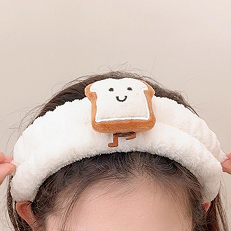 Cute Cartoon Toast Design Headband & Wristband Set, 3 Counts set Facial Cleansing Tools, Soft Face Washing Tool for Women & Girls, Christmas Gift