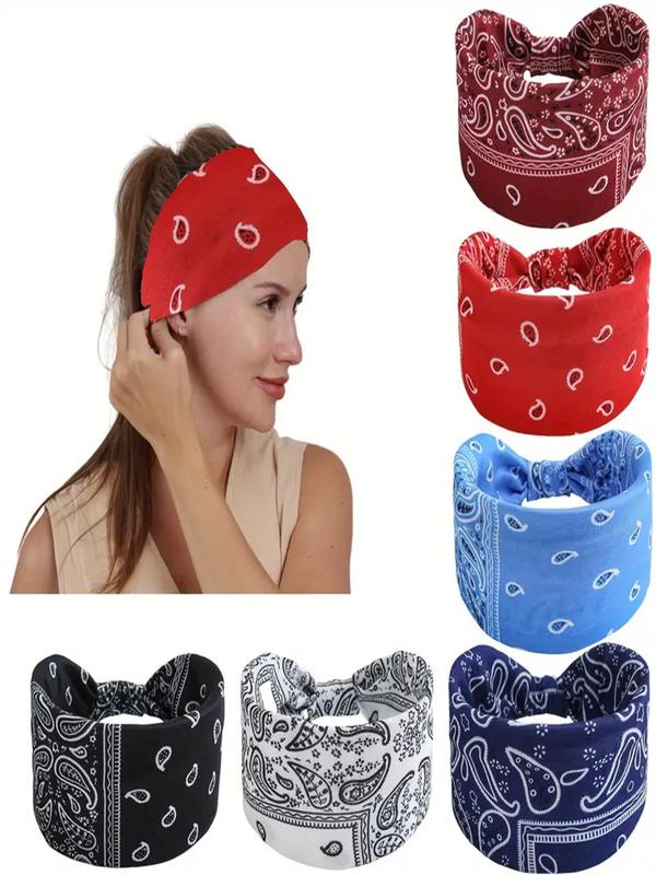 Paisley Pattern Knot Design Hair Band, Casual High Stretch Hair Band for Women & Girls, Fashion Hair Accessories for Gym Workout Running