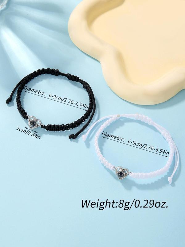 Unisex Street Trend Heart Charm Bracelets, 2pcs set Trendy Drawstring Design Bracelets, Chic All-match Jewelry As Birthday Gift for Lovers