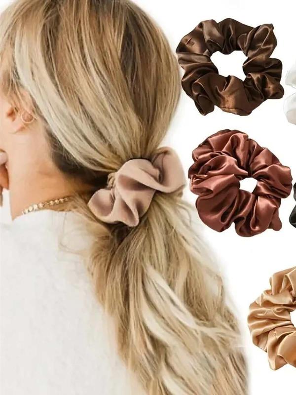 Solid Color   Leopard Pattern Ruched Scrunchie Hair Tie, Casual Simple Hair Accessories for Women & Girls, Minimalist Headwear Suitable for Thick Hair