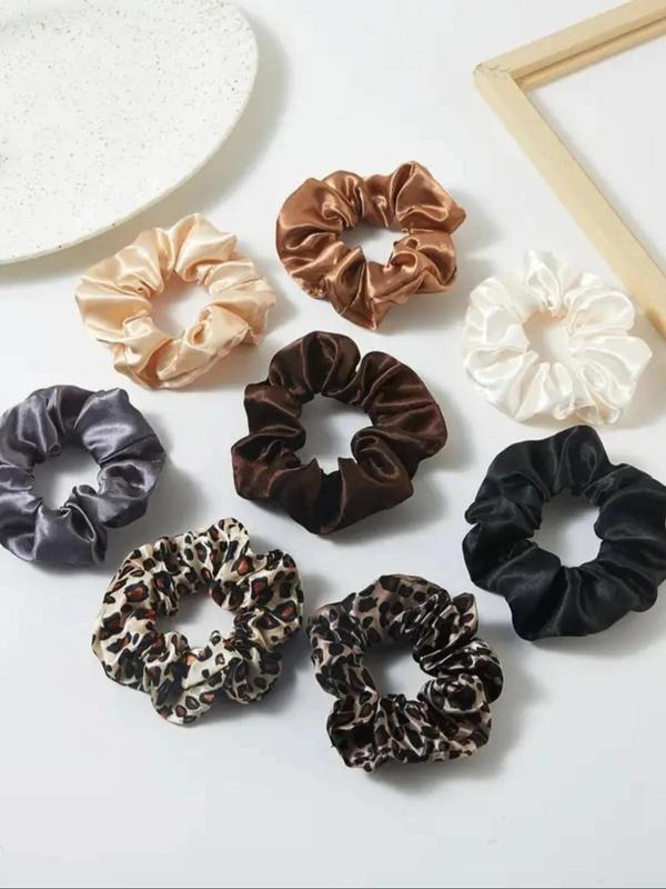 Solid Color   Leopard Pattern Ruched Scrunchie Hair Tie, Casual Simple Hair Accessories for Women & Girls, Minimalist Headwear Suitable for Thick Hair