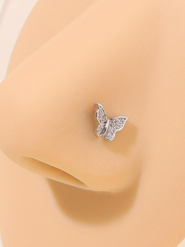 Rhinestone Decorated Butterfly Shaped Nose Ring, Stainless Steel Nose Ring for Women & Men, Fashion Jewelry for Party, Daily Clothing Decor, Trendy All-match & Exquisite Jewelry for Birthday Gift