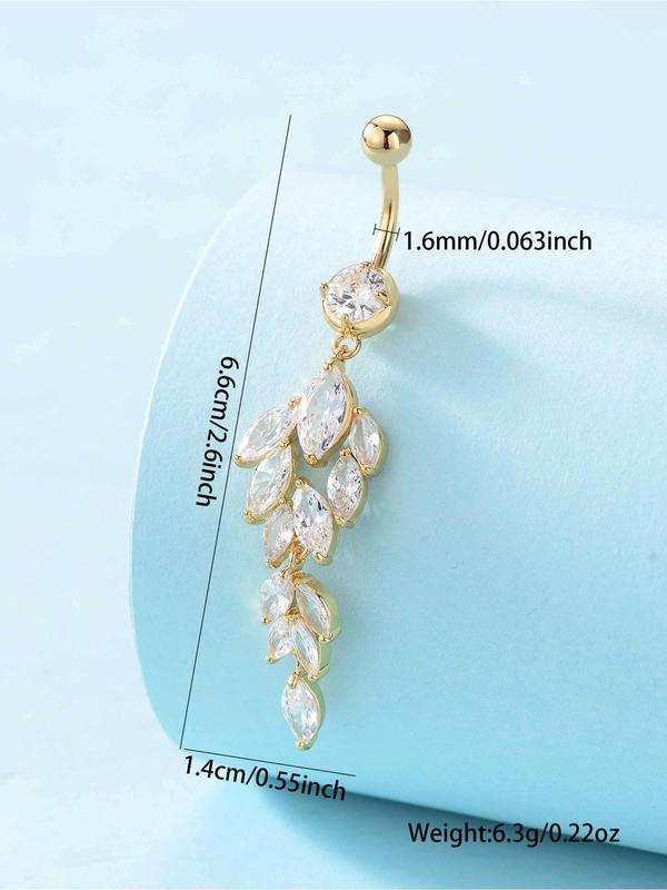 Rhinestone Decorated Leaf Shaped Belly Button Ring, Women's Fashion Body Jewelry for Party, Daily Clothing Decor, Trendy All-match & Exquisite Jewelry for Birthday Gift