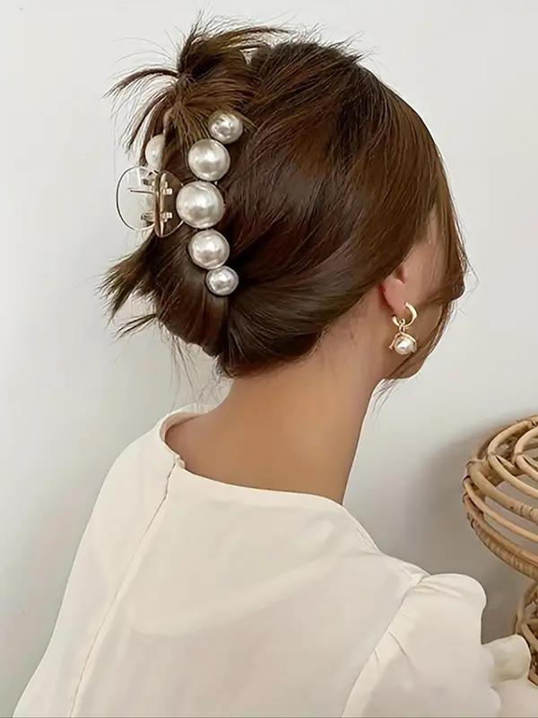 2024 Elegant Faux Pearl Decorated Hair Claw Clip for Gift, Minimalist Headwear Suitable for Thick Hair, Fashion Hair Accessories for Party, Daily Clothing Decor for Women & Girls