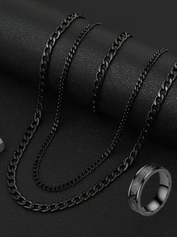 Men's Fashion Chain Link Necklace & Bracelet & Ring Set, Casual Trendy Stainless Steel Jewelry Set for Party, Daily Clothing Decor, Trendy All-match & Exquisite Jewelry for Gift