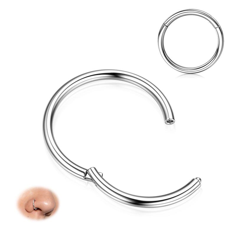 BodyBonita Hinged Nose Rings Hoops 316L Surgical Steel Seamless Nose Piercing Jewelry 20G 18G 16G 14G Septum Clicker Lip Rings Cartilage Helix Daith Conch Tragus Rook Labret Belly Button 5mm 6mm 7mm 8mm 9mm 10mm 11mm 12mm-Gold Silver Black Rose Gold