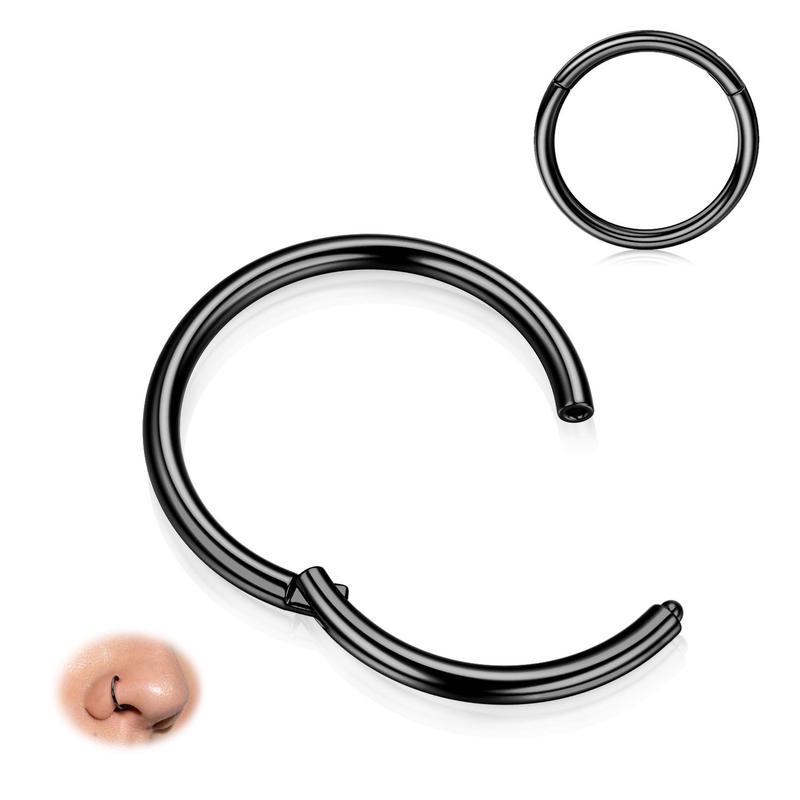 BodyBonita Hinged Nose Rings Hoops 316L Surgical Steel Seamless Nose Piercing Jewelry 20G 18G 16G 14G Septum Clicker Lip Rings Cartilage Helix Daith Conch Tragus Rook Labret Belly Button 5mm 6mm 7mm 8mm 9mm 10mm 11mm 12mm-Gold Silver Black Rose Gold