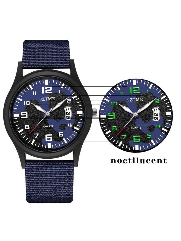 Men's Fashion Quartz Watch, Casual Outdoor Sports Watch with Luminous Dial & Calendar Feature, Trendy Watch for Daily Life