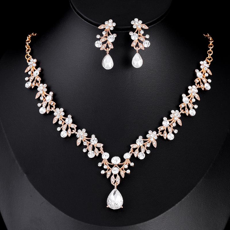 Water Drop Pendant Necklace Earring Set for Women