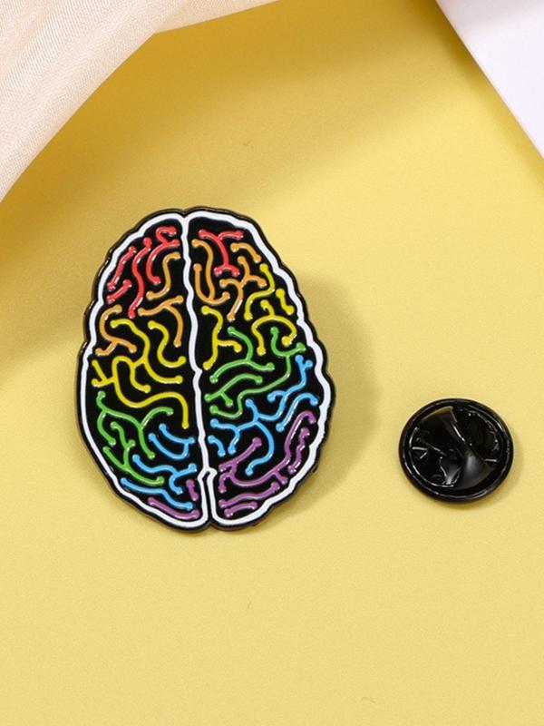 Human Brain Design Brooch, Creative Colorful Geometric Design Brooch, Fashion Accessories for Women & Men, Trendy All-match Brooch for Birthday Gift