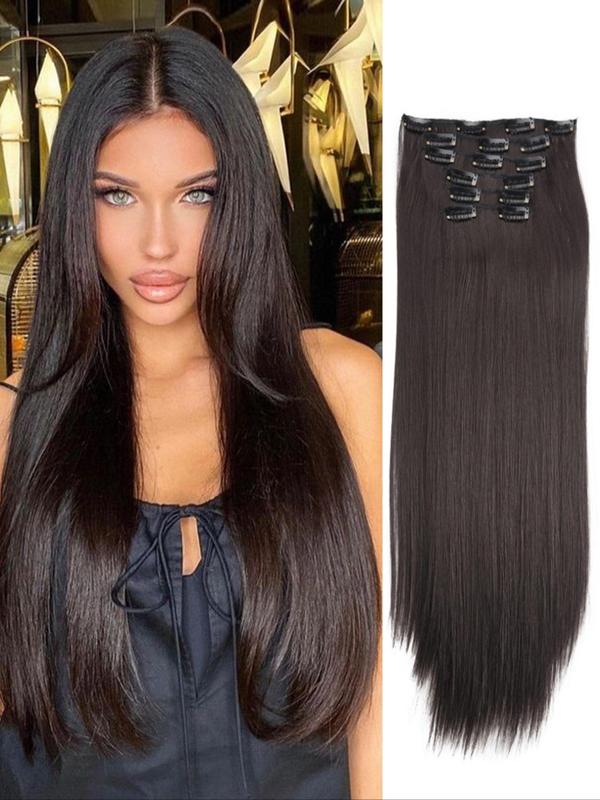 24 Inch Natural Clip-in Hair Extensions, 2024 Trendy Long Straight Synthetic Extensions for Women for Daily Used & Party, Female Matching Wig Piece for Any Occasion