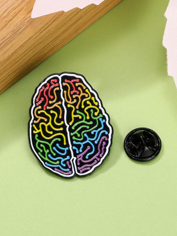 Human Brain Design Brooch, Creative Colorful Geometric Design Brooch, Fashion Accessories for Women & Men, Trendy All-match Brooch for Birthday Gift