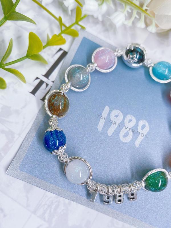 Colorful 1989 Charm Beaded Bracelet, Fashionable Beaded Bracelet for Women & Girls, Trendy All-match & Exquisite Jewelry for Birthday Gift