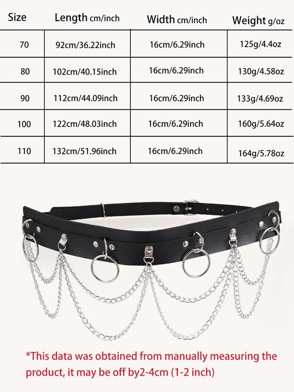 Women's O-Ring & Chain Decorated Waist Belt, Punk Studded Decor PU Leather Buckle Belts For Casual Outfits, Musical Festival Fashion Accessories