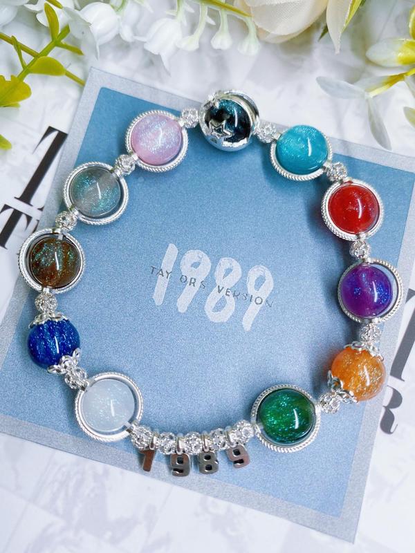 Colorful 1989 Charm Beaded Bracelet, Fashionable Beaded Bracelet for Women & Girls, Trendy All-match & Exquisite Jewelry for Birthday Gift