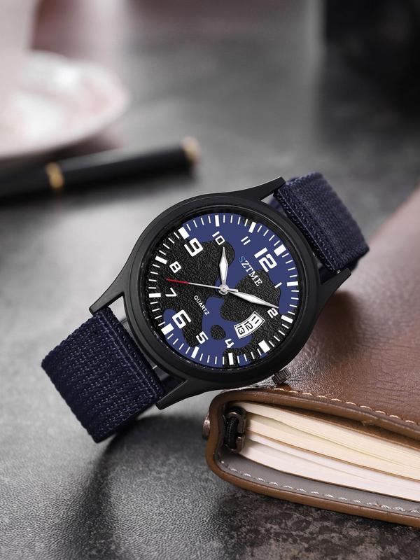 Men's Fashion Quartz Watch, Casual Outdoor Sports Watch with Luminous Dial & Calendar Feature, Trendy Watch for Daily Life