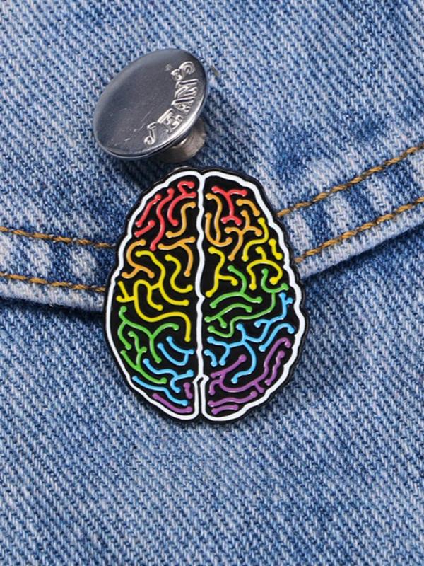 Human Brain Design Brooch, Creative Colorful Geometric Design Brooch, Fashion Accessories for Women & Men, Trendy All-match Brooch for Birthday Gift