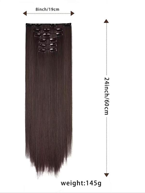 24 Inch Natural Clip-in Hair Extensions, 2024 Trendy Long Straight Synthetic Extensions for Women for Daily Used & Party, Female Matching Wig Piece for Any Occasion