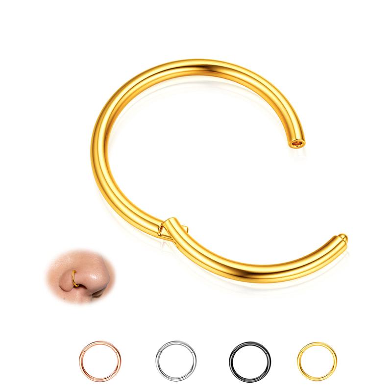 BodyBonita Hinged Nose Rings Hoops 316L Surgical Steel Seamless Nose Piercing Jewelry 20G 18G 16G 14G Septum Clicker Lip Rings Cartilage Helix Daith Conch Tragus Rook Labret Belly Button 5mm 6mm 7mm 8mm 9mm 10mm 11mm 12mm-Gold Silver Black Rose Gold