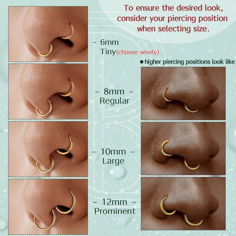 BodyBonita Hinged Nose Rings Hoops 316L Surgical Steel Seamless Nose Piercing Jewelry 20G 18G 16G 14G Septum Clicker Lip Rings Cartilage Helix Daith Conch Tragus Rook Labret Belly Button 5mm 6mm 7mm 8mm 9mm 10mm 11mm 12mm-Gold Silver Black Rose Gold