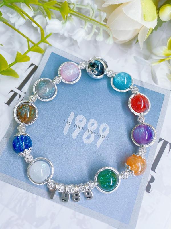 Colorful 1989 Charm Beaded Bracelet, Fashionable Beaded Bracelet for Women & Girls, Trendy All-match & Exquisite Jewelry for Birthday Gift