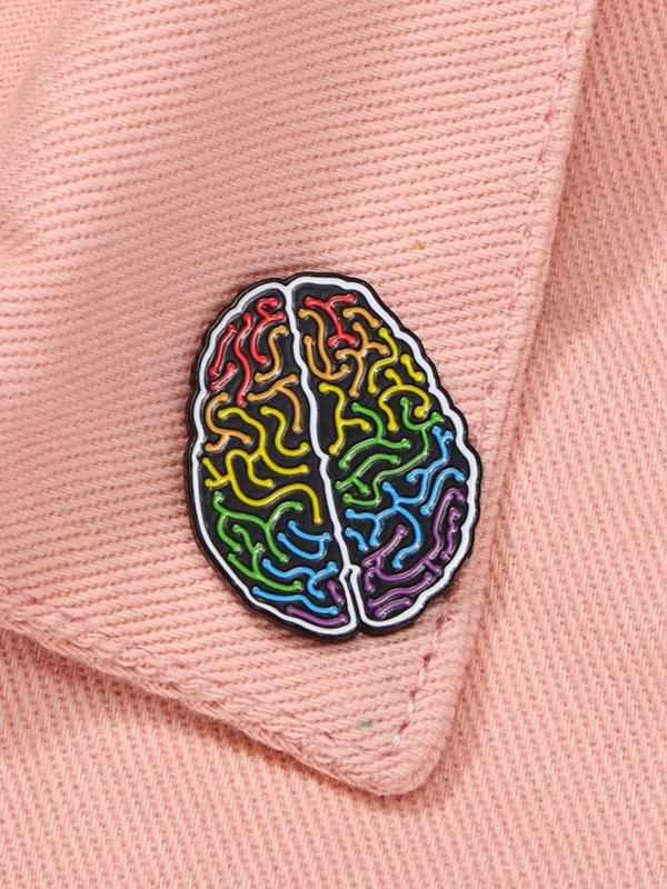 Human Brain Design Brooch, Creative Colorful Geometric Design Brooch, Fashion Accessories for Women & Men, Trendy All-match Brooch for Birthday Gift