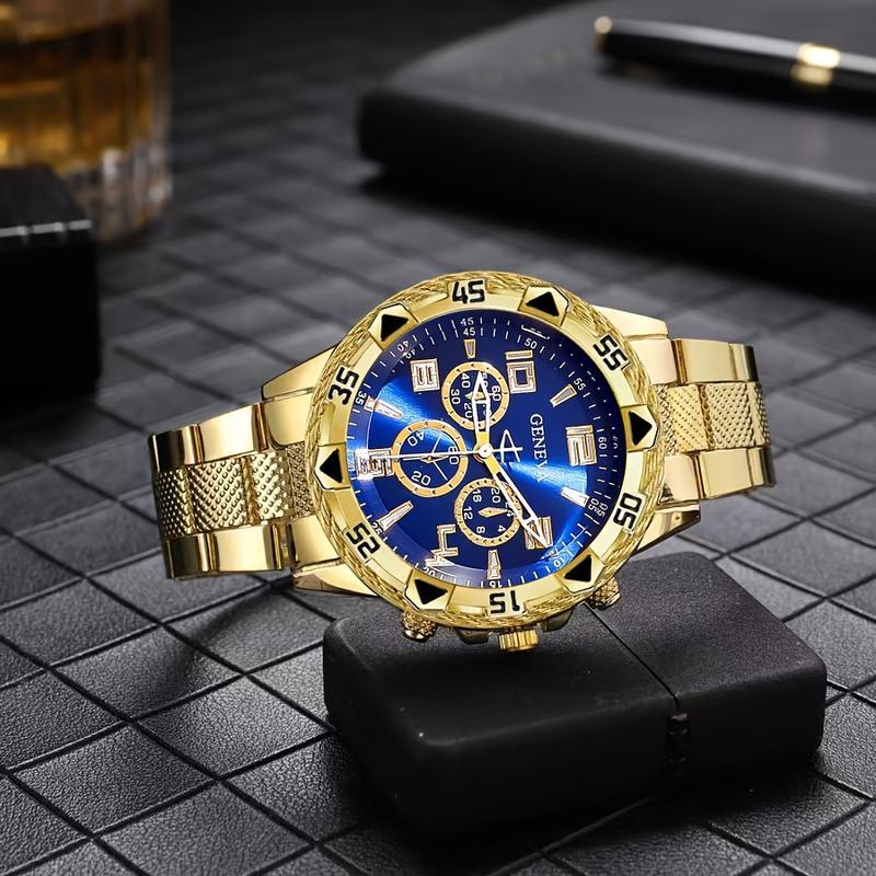 4pcs Men'S Quartz Watch Set, Funky Style, Round Alloy Case, Three Eye Dial Design, Non-Waterproof, Electronic Quartz Movement, Ideal for Daily Wear & Special Occasions