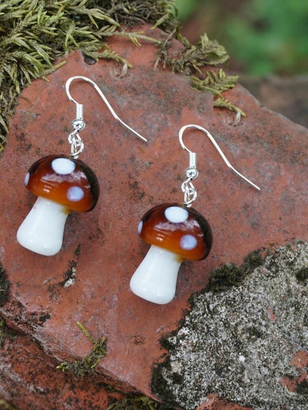 1 Pair Mushroom Design Dangle Earrings, Female Fashion Creativity, Funny Earrings, Cute Jewelry for Women Girls，Daily Clothing Decoration