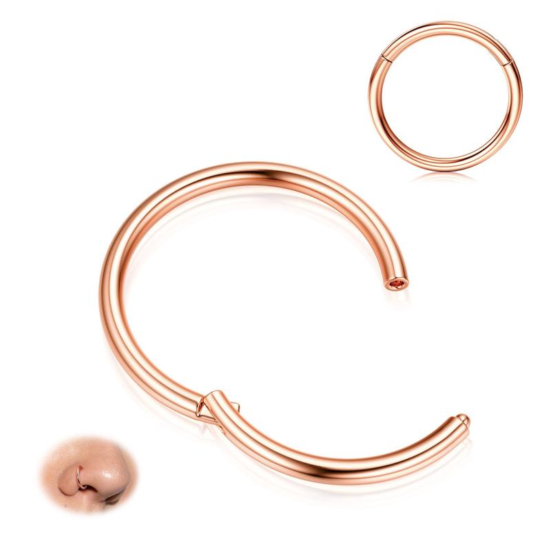 BodyBonita Hinged Nose Rings Hoops 316L Surgical Steel Seamless Nose Piercing Jewelry 20G 18G 16G 14G Septum Clicker Lip Rings Cartilage Helix Daith Conch Tragus Rook Labret Belly Button 5mm 6mm 7mm 8mm 9mm 10mm 11mm 12mm-Gold Silver Black Rose Gold