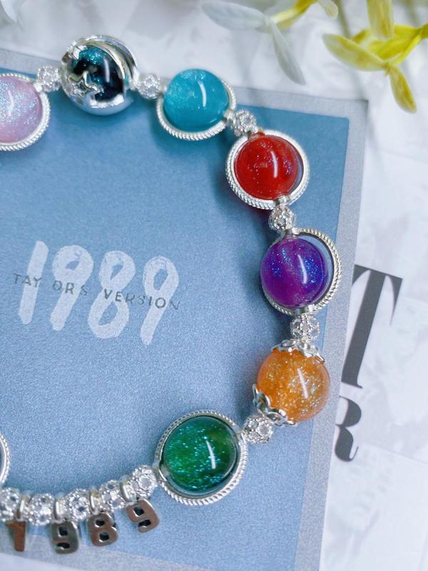 Colorful 1989 Charm Beaded Bracelet, Fashionable Beaded Bracelet for Women & Girls, Trendy All-match & Exquisite Jewelry for Birthday Gift