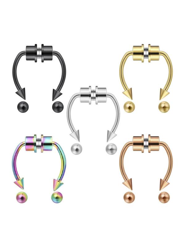 Stainless Steel Magnetic Nose Rings, 5pcs set Spiked Beaded Head Nose Rings, Fashionable Body No Piercing Jewelry for Men & Women