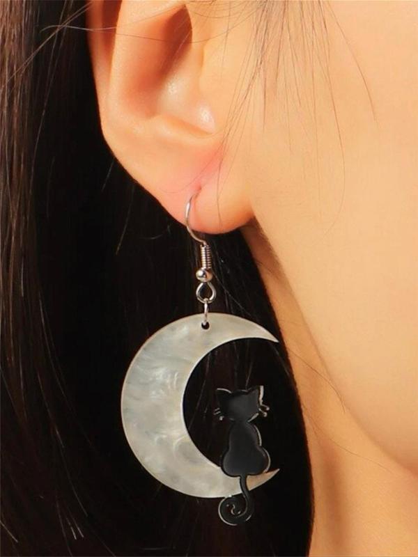 Temperament Trendy Moon & Cat Design Dangle Earrings (1 Pair), Fashionable Jewelry for Women, Elegant All-match Fashion Accessories for Daily Wear