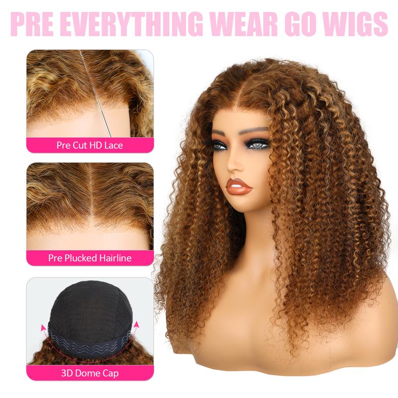 Ombre 4 27 Highlight Kinky Curly Hair Wear Go Glueless Wig Affordable Colored Human Hair Glueless Wigs For Women Brown And Blonde Hair Wigs