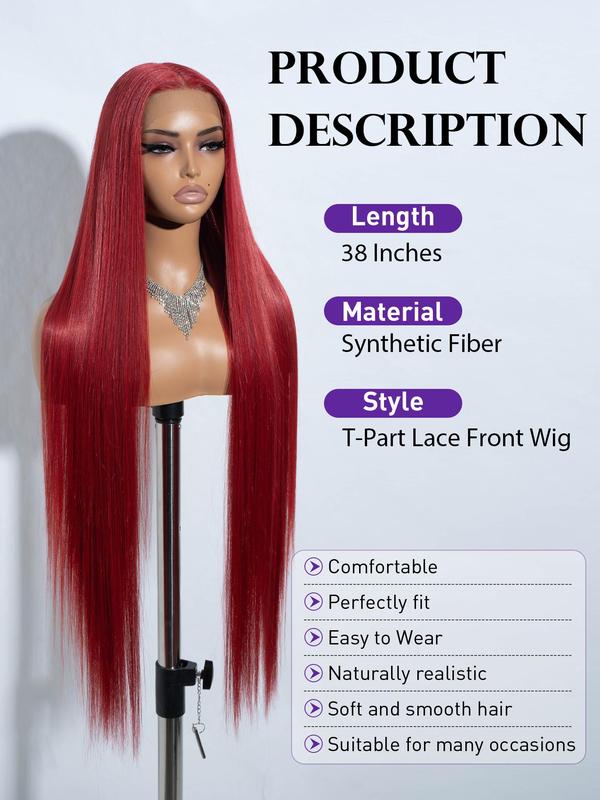 38 Inch Long Straight Lace Front Wigs for Women, Gorgeous Fluffy Wigs without Bangs, Synthetic Heat Resistant Fiber Pre Plucked Hairline Wigs for Party, Daily Use Glueless