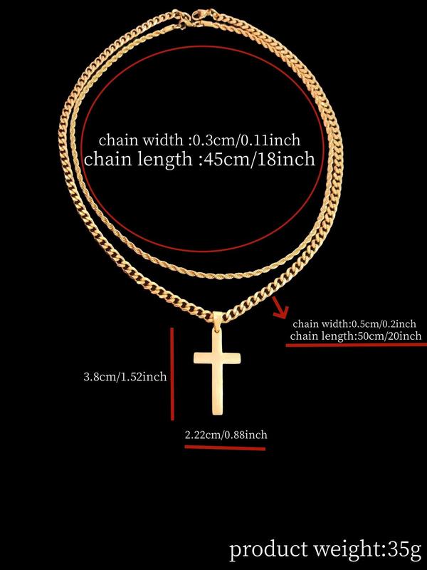 Cross Pendant & Cuban Chain Necklace Set for Men & Women, Stainless Steel Vintage Jewelry for Party, Daily Decor, Trendy All-match & Exquisite Jewelry for Birthday Gift, Fall Outfits, Fall Freshness, for Fall