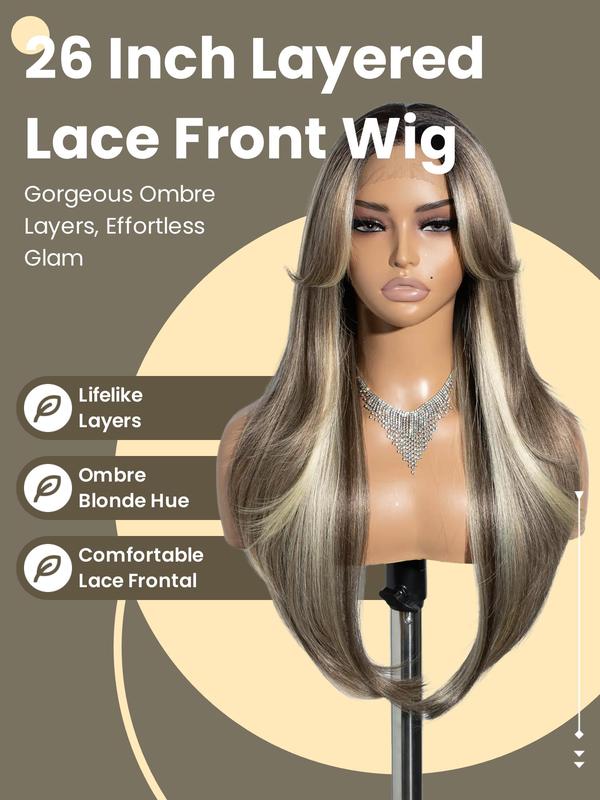 26 Inch Layered Long Lace Front Straight Wigs for Women, Fall Hair Trends 2024, Natural Looking Trendy Gorgeous Fluffy Wigs with Curtain Bangs for Back To School Summer Hairstyles