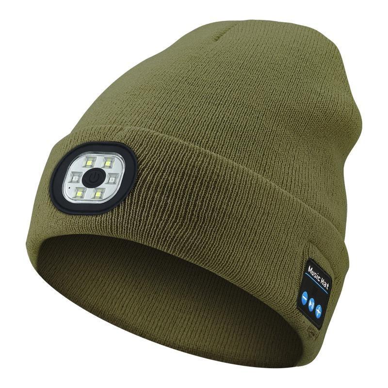 Bluetooth knitted hat with LED headlamp and detachable speaker, USB rechargeable woven warm winter hat, birthday gift.