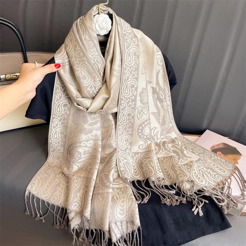 Luxury Brand Autumn Cashmere Pashmina Shawl Lady Wrap Warm Winter Scarves Design Print Female Foulard Cotton Stoles Scarf 2023