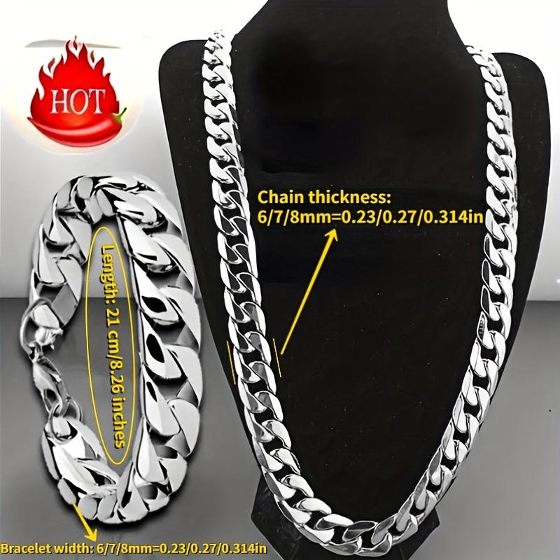 2 Pcs set Men and Women Necklace, Bracelet Set, Classic Fashion Y2g Stainless Steel Cuban Necklace, Domineering Hip Hop Punk Rock NK Chain for Men and Lovers