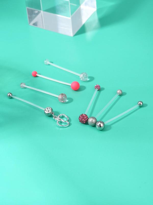 Maternity Belly Button Nails, Transparent Acrylic Plastic Long Belly Rings, Fashion Rhinestone Decor Feet Pendant Belly Piercing Jewelry