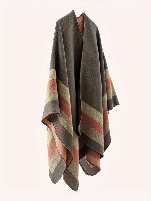 Women's Striped Print Shawl, Casual Soft Warm Long Shawl for Fall & Winter, Fashion Accessories for Women & Girls