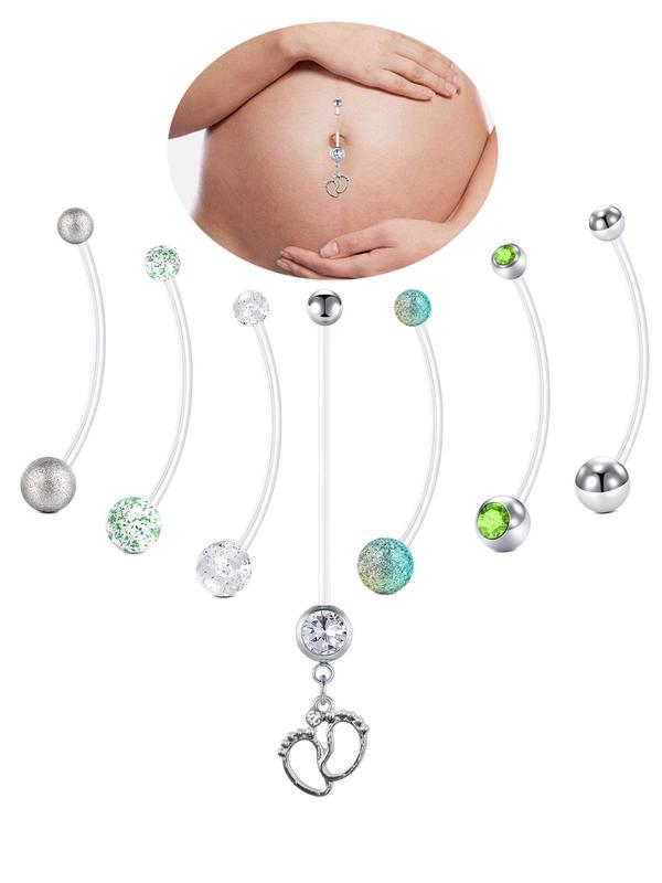 Maternity Belly Button Nails, Transparent Acrylic Plastic Long Belly Rings, Fashion Rhinestone Decor Feet Pendant Belly Piercing Jewelry