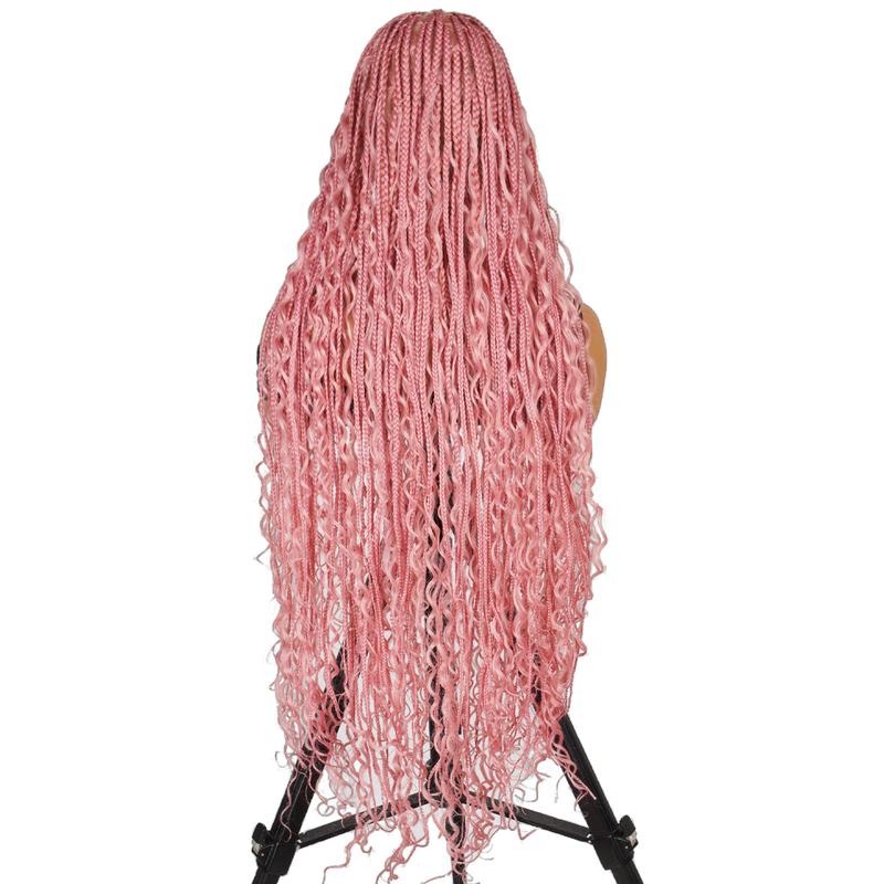 SuperNova #Pink 36 Inches Full Lace Synthetic Bohemian Knotless Box Braided Wigs, Lightweight, Breathable, Natural Look, Long-Lasting, Easy to Maintain, Perfect for Fashionable Styles, Versatile for Any Occasion, Elegant Pink Color for All-Day Wear