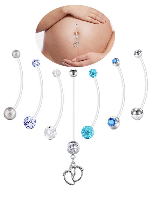 Maternity Belly Button Nails, Transparent Acrylic Plastic Long Belly Rings, Fashion Rhinestone Decor Feet Pendant Belly Piercing Jewelry