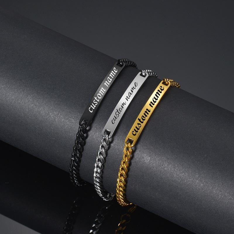 SFL-B822 Fashion All-Match NK Chain Cuban Link Chain Lettering Customizable Bracelet Stainless Steel Curved Bracelet Personalized Creative Gift Men