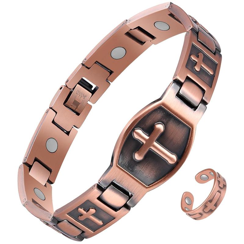 Jecanori Pure Copper Bracelet for Men, Mens Copper Cross Bracelet, Copper Jewelry Gift with Sizing Tool